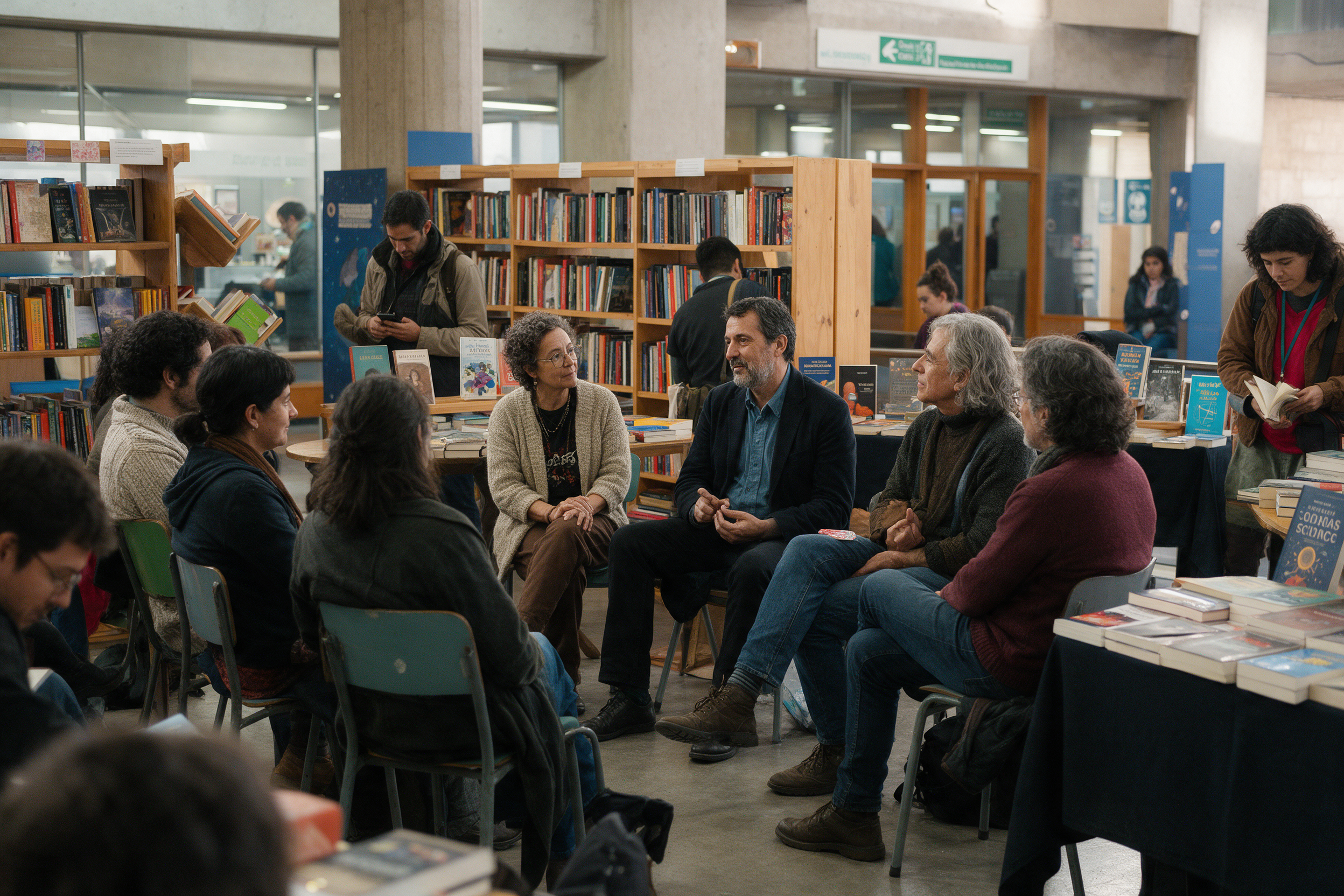 Imagen referencial de una conversación literaria con público en un espacio universitario