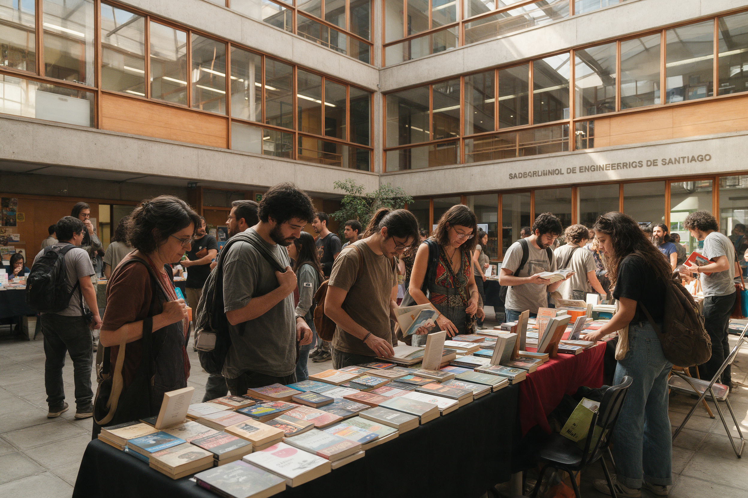 Imagen referencial de visitantes recorriendo puestos de libros en una feria universitaria
